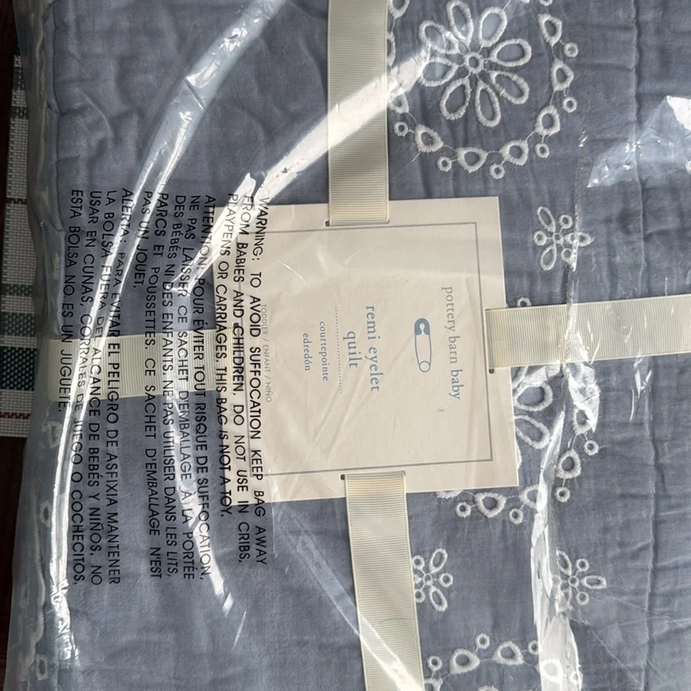 NWT Pottery Barn Baby Demi eyelet chambray quilt toddler - Picture 3 of 7